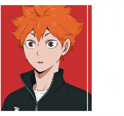 Hình ảnh nhân vật Shoyo Hinata trong anime Haikyuu với mái tóc cam đặc trưng và biểu cảm ngạc nhiên.