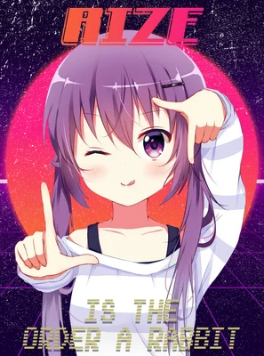 Hình ảnh cô gái anime với mái tóc tím, mắt tím, đang nháy mắt và tạo dáng tay.