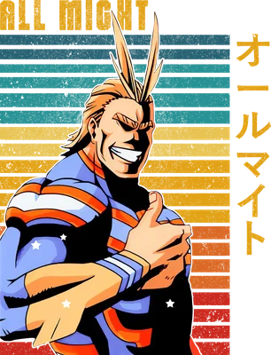 Hình ảnh All Might, nhân vật anime, với phong cách retro thập niên 80, đang giơ ngón cái.