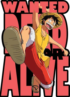 Hình ảnh Monkey D. Luffy trong One Piece, với chữ "Wanted Dead or Alive" phía sau, phong cách anime.
