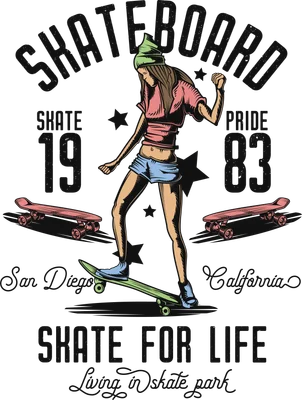 Cô gái đội mũ len trượt ván phong cách vintage với chữ Skateboard 1983