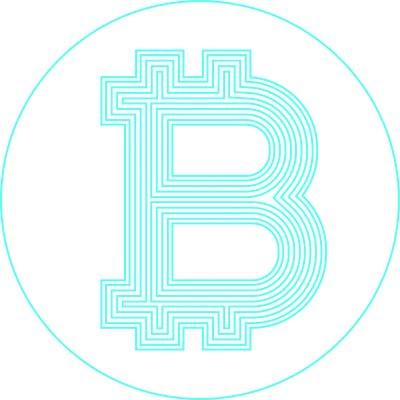 Biểu tượng Bitcoin màu xanh neon với các đường kẻ song song, nằm trong vòng tròn viền xanh neon trên nền xám.