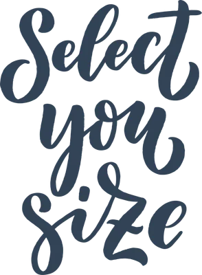 Chữ viết tay màu xanh navy "Select you size" trên nền xám