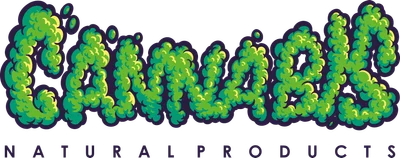 Logo chữ "Cannabuds" với hiệu ứng khói xanh lá cây và dòng chữ "Natural Products" bên dưới.