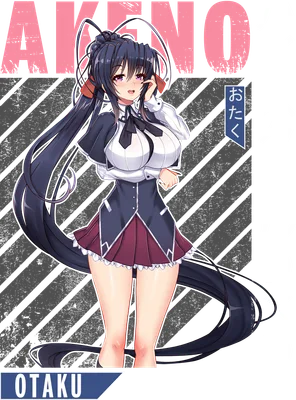 Hình ảnh Akeno Himejima, nhân vật anime với mái tóc đen dài, đôi mắt tím, mặc đồng phục học sinh màu xanh navy và đỏ.