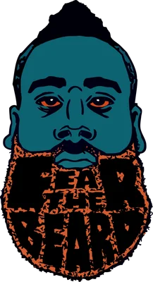 Hình minh họa chân dung nam giới với làn da xanh, mắt đỏ và bộ râu lớn có chữ "Fear the Beard"