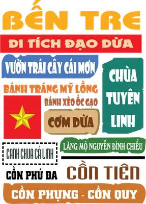 Thiết kế typography Bến Tre với địa danh và đặc sản nổi tiếng