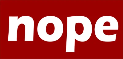 Chữ 'Nope' màu trắng nổi bật trên nền đỏ đậm, thiết kế tối giản.