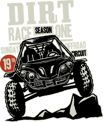 Hình in xe đua địa hình offroad với chữ Dirt Race Season One phong cách thể thao