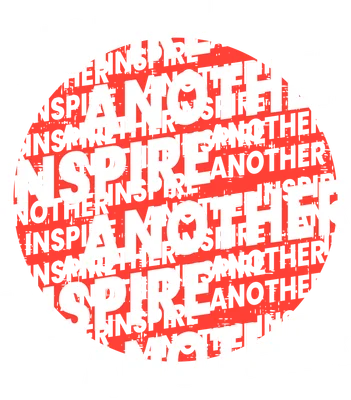 Hình ảnh chữ 'Inspire Another' trắng phong cách grunge trên nền đỏ và xám, tạo hiệu ứng lớp độc đáo.