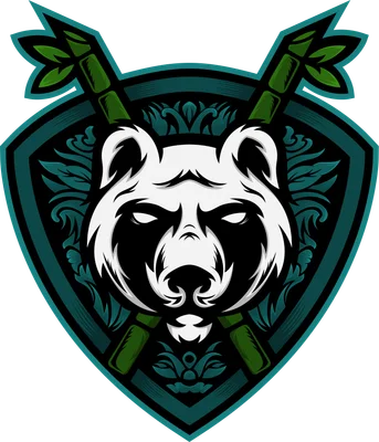 Logo gấu trúc phong cách esports với khiên và tre xanh, thiết kế vector sắc nét