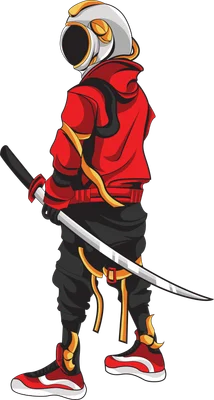 Chiến binh tương lai áo đỏ cầm kiếm katana phong cách đường phố
