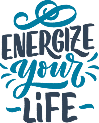 Thiết kế chữ "Energize Your Life" với font chữ nghệ thuật, màu xanh dương và xanh than trên nền xám.