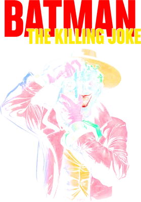Hình ảnh Joker từ Batman The Killing Joke đang chụp ảnh, đội mũ, mặc áo khoác hồng và áo vest vàng.