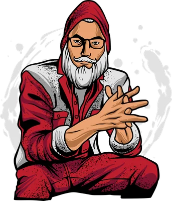 Hình minh họa ông già Noel mặc đồ đỏ phong cách hiphop, đeo kính, râu trắng, biểu cảm cool ngầu