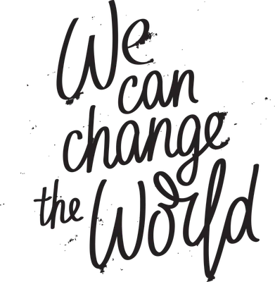 Hình ảnh chữ viết tay "We can change the world" màu đen trên nền xám.