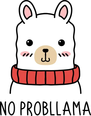 Hình vẽ llama trắng đội khăn đỏ, có chữ "NO PROBLELLA" bên dưới.