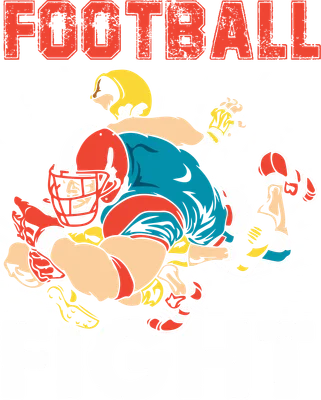 Hình minh họa hai cầu thủ bóng bầu dục đang va chạm mạnh, với chữ FOOTBALL ở trên và FIGHT ở dưới, trên nền xám.