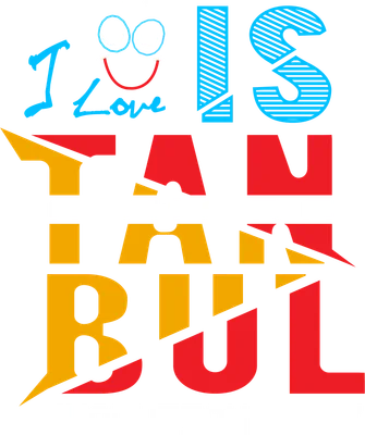 Thiết kế chữ "I Love Istanbul Ankara Evolution City" với các khối màu đỏ, vàng, xanh dương và biểu tượng mặt cười.