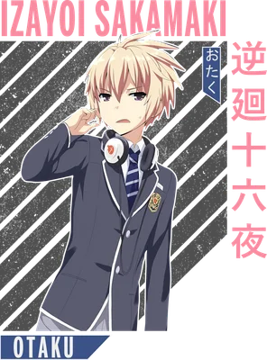 Hình vẽ anime nhân vật Izayoi Sakamaki mặc đồng phục học sinh, đeo tai nghe, biểu cảm ngạc nhiên.