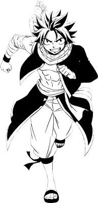 Hình ảnh Natsu Dragneel từ Fairy Tail đang chạy, vẽ theo phong cách anime đen trắng.