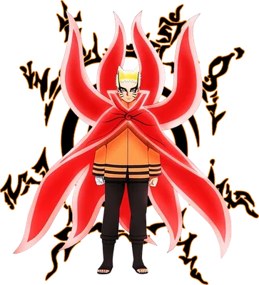 Naruto Uzumaki trong trạng thái Baryon Mode với áo choàng năng lượng đỏ rực