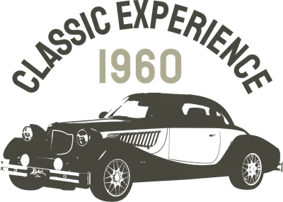 Hình ảnh xe hơi cổ điển năm 1960 với dòng chữ 'CLASSIC EXPERIENCE 1960' phía trên.