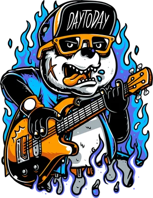 Gấu trúc Rocker cá tính chơi guitar điện phong cách lửa