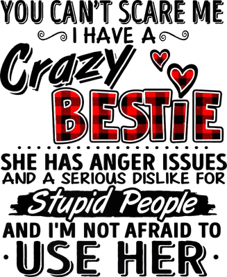 Thiết kế typography với dòng chữ You can't scare me I have a crazy bestie dành cho áo thun