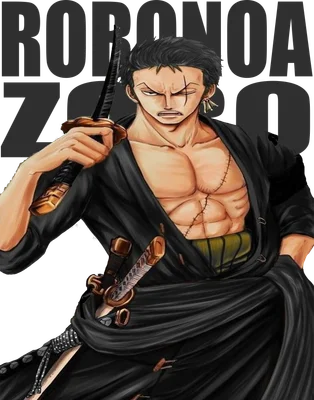 Hình ảnh Roronoa Zoro, nhân vật anime One Piece, với biểu cảm nghiêm nghị, cầm kiếm và mặc áo choàng đen.