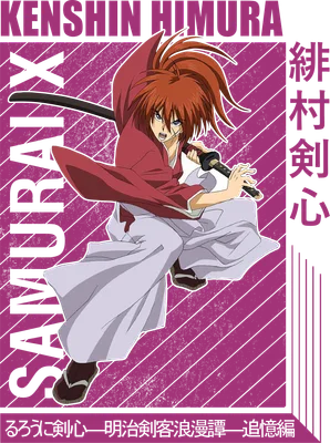 Hình ảnh Kenshin Himura, nhân vật Samurai X, trong tư thế chiến đấu với thanh kiếm