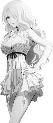 Hình vẽ anime cô gái tóc vàng dài, mặc váy ngắn xếp ly, dáng đứng quyến rũ.