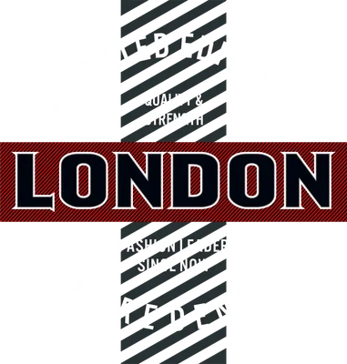 Thiết kế chữ London với dòng chữ Limited Edition, Core Denim trên nền sọc xám và đỏ, phong cách urban.