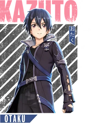 Hình ảnh nhân vật Kirito trong Sword Art Online, mặc trang phục đen xanh, phong cách anime.
