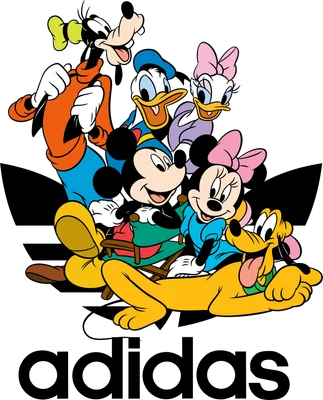 Nhóm bạn Disney vui vẻ trên logo Adidas