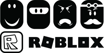 Bốn biểu tượng cảm xúc Roblox (vui, ninja, tức giận, quý ông) và logo Roblox.