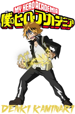 Nhân vật Denki Kaminari từ anime My Hero Academia, phát ra điện năng màu vàng.