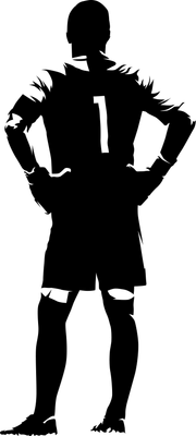 Hình silhouette thủ môn bóng đá số 1 đứng quay lưng, hai tay chống hông.