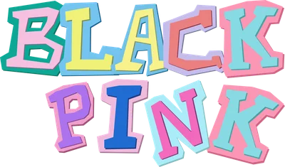 Logo BLACKPINK với các chữ cái được thiết kế theo phong cách hoạt hình, nhiều màu sắc rực rỡ.