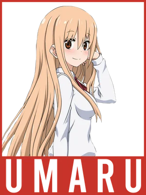 Hình ảnh cô gái anime tóc vàng dài, mặc áo sơ mi trắng, mỉm cười duyên dáng, có chữ UMARU bên dưới.