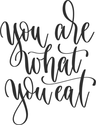Dòng chữ viết tay "you are what you eat" màu xám đậm trên nền xám