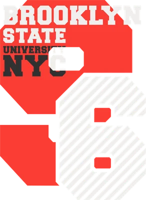 Thiết kế đồ họa chữ Brooklyn State University NYC với các khối màu đỏ, trắng và xám.