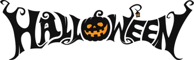 Chữ Halloween với bí ngô cười ma quái, đèn lồng và phong cách Gothic