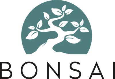 Logo cây bonsai xanh và chữ Bonsai