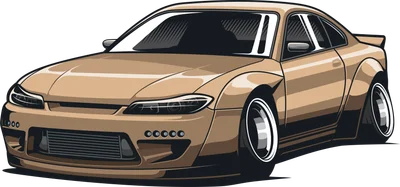 Hình minh họa xe thể thao màu nâu bóng, phong cách JDM, với các chi tiết độ như body kit, mâm xe lớn.