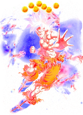 Hình ảnh Goku trong Dragon Ball Z đang tung chiêu Kamehameha, xung quanh có 7 viên Ngọc Rồng.