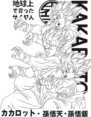 Hình vẽ line-art Goku Super Saiyan qua các giai đoạn tiến hóa, biểu cảm mạnh mẽ.