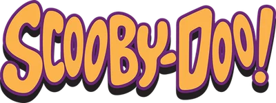 Logo Scooby-Doo! với chữ cái màu vàng viền tím, tạo cảm giác vui nhộn.