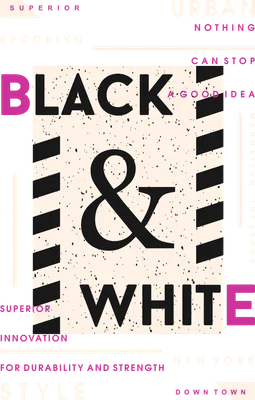 Thiết kế chữ Black & White với các từ ngữ liên quan đến đô thị và phong cách, sử dụng font chữ mạnh mẽ trên nền chấm.
