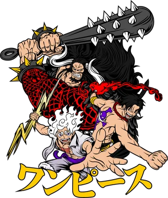 Hình ảnh minh họa 4 nhân vật mạnh mẽ từ One Piece: Monkey D. Luffy, Kaido, Portgas D. Ace và Yamato.